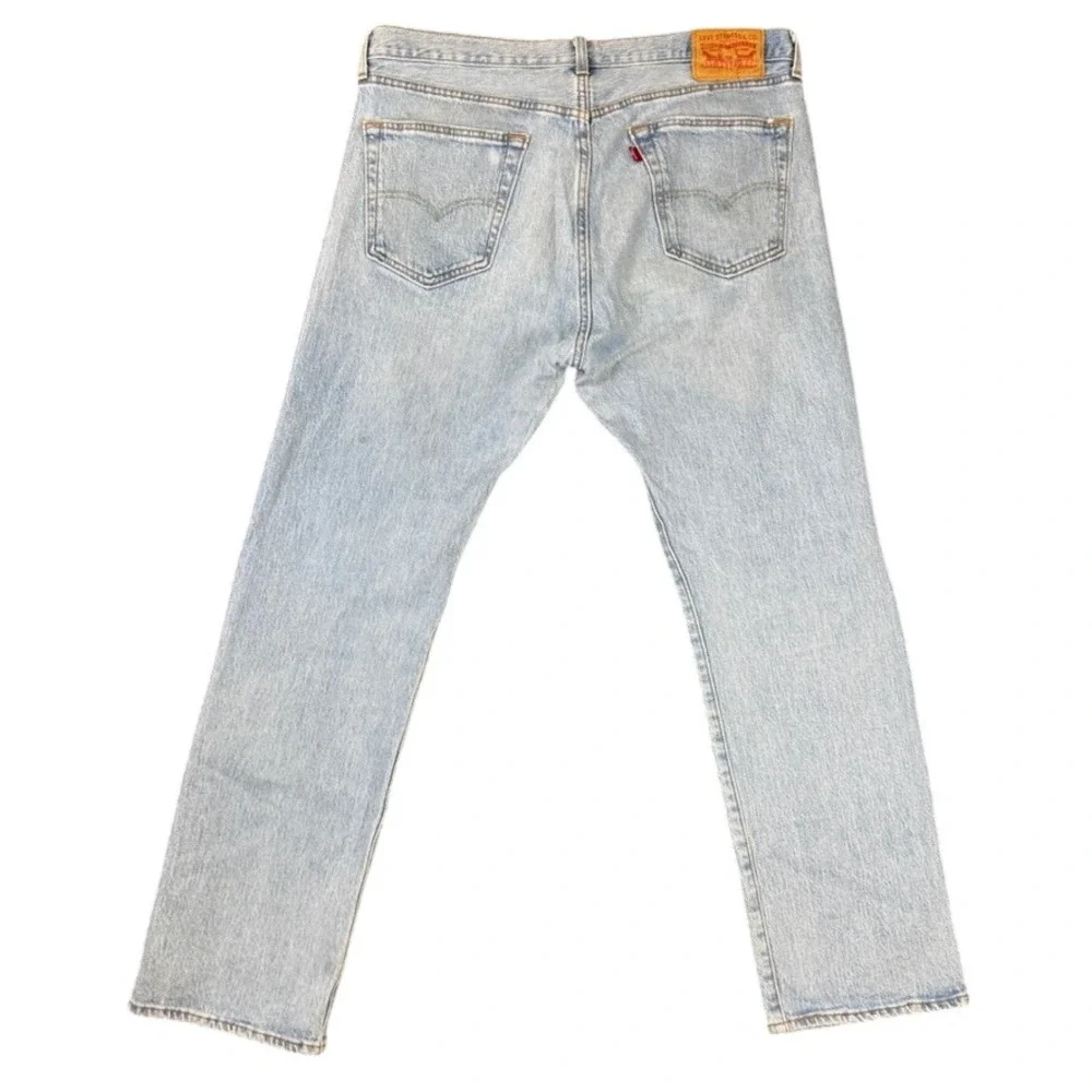 Levis 501 Original Fit Jeans Mens Light Wash Straight Leg Button Fly Denim